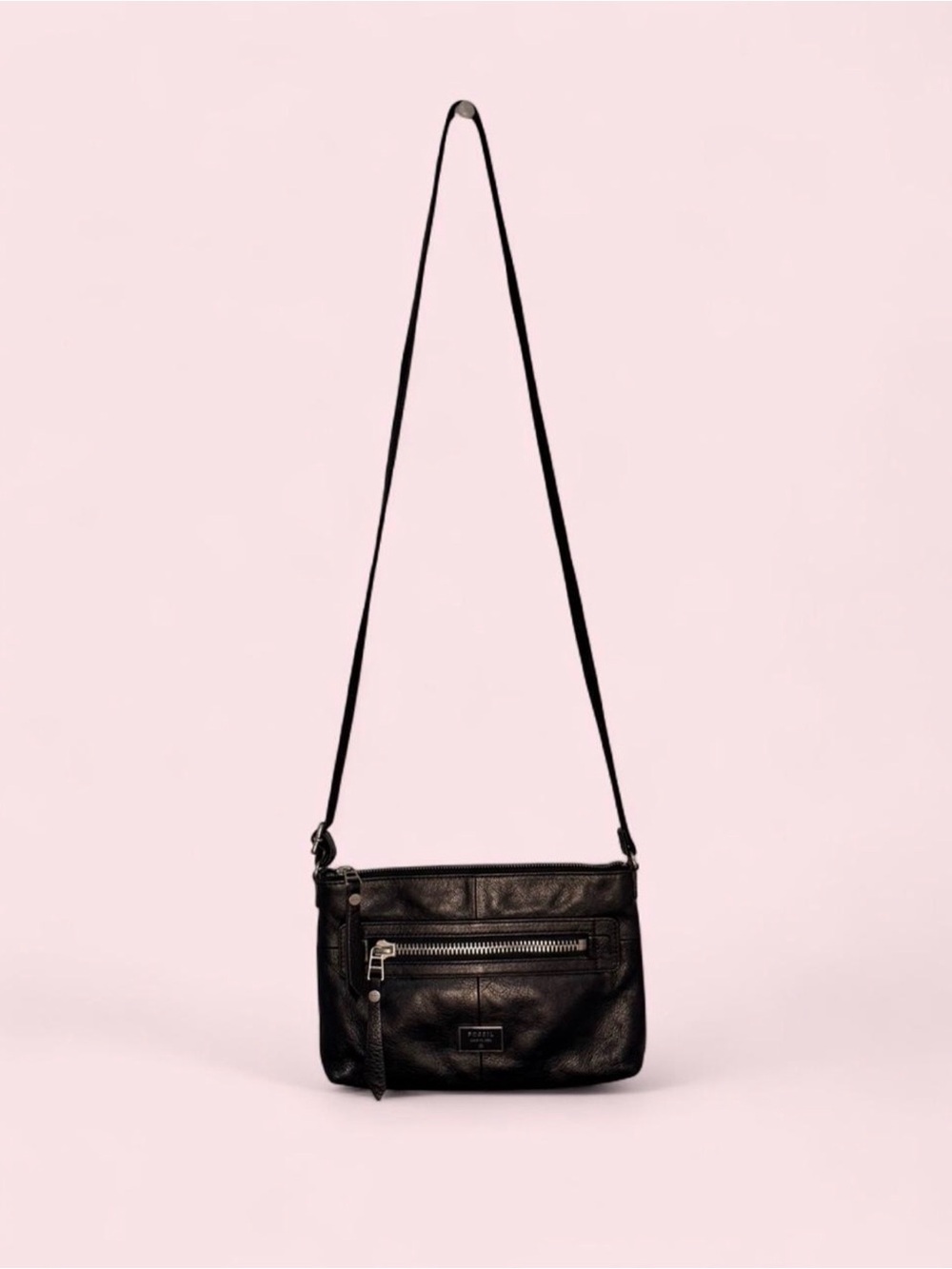 Fossil Dawson Crossbody Bag Black Pebbled Leather Minimalist Everyday Purse